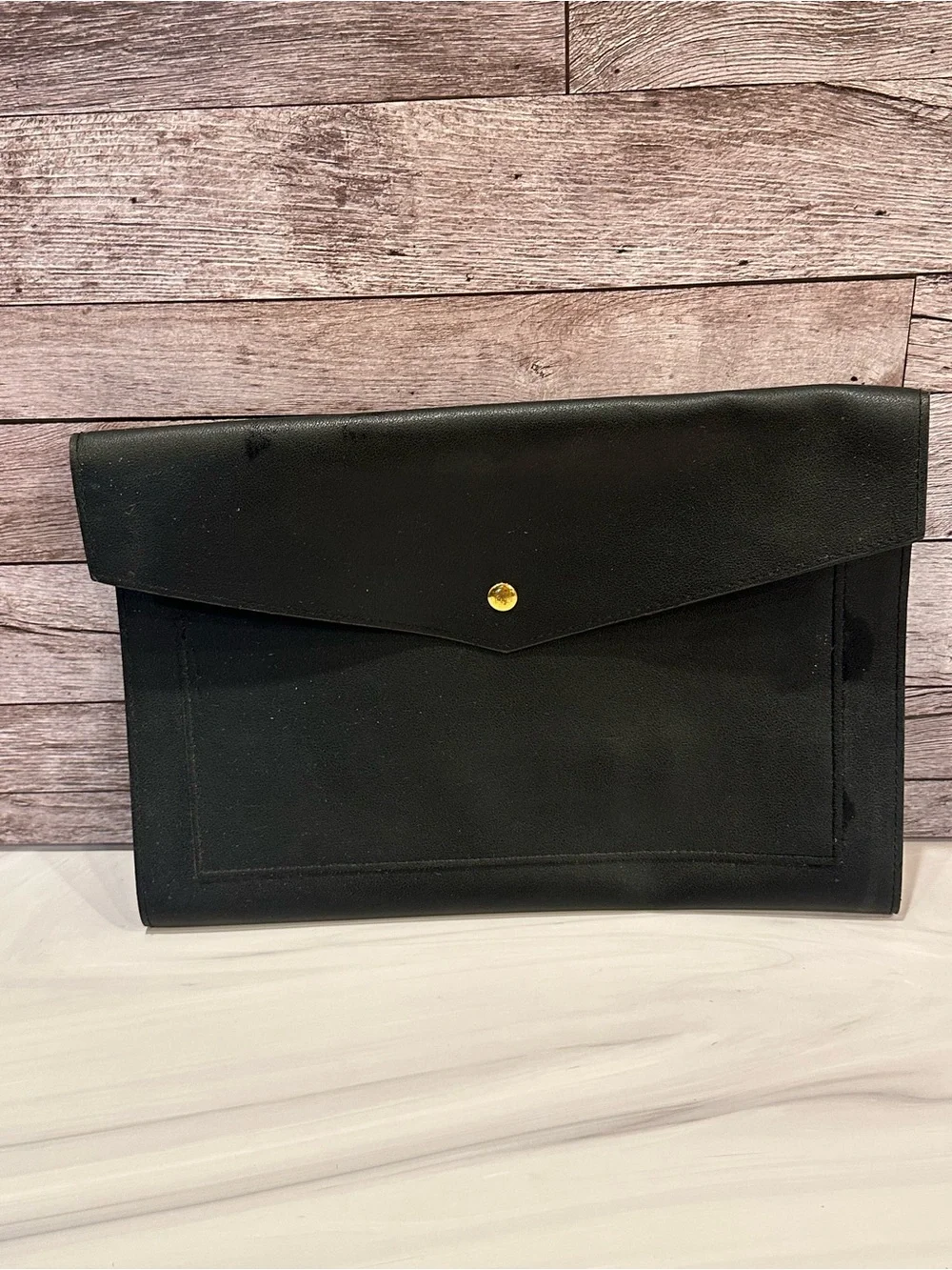Men's Black Envelope Briefcase with Gold Snap Closure